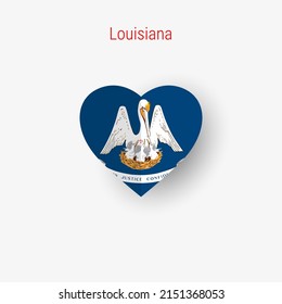 Louisiana US state heart shaped flag. Origami paper cut folded banner. 3D vector illustration isolated on white with soft shadow.