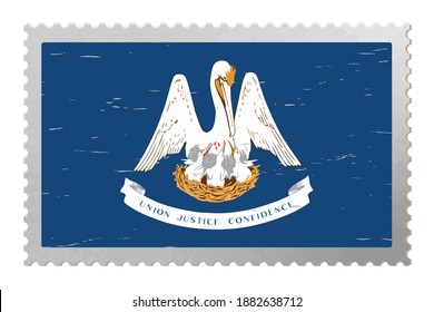 Louisiana USA flag on old postage stamp, vector