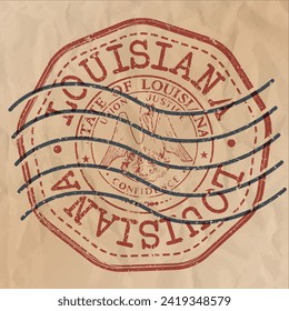 Louisiana, USA Stamp Travel Passport. Design Retro Symbol Country. Old Vintage Postmark.