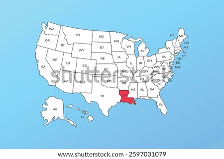 louisiana vector map isolated on United states map. Editable blank vector map of USA