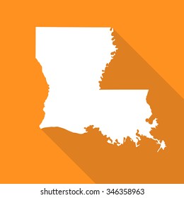 Louisiana white map,border flat simple style with long shadow on orange background