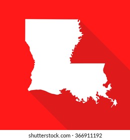 Louisiana white map,border flat simple style with long shadow on red background