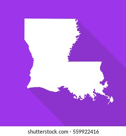 Louisiana white map,border flat simple style with long shadow on purple background