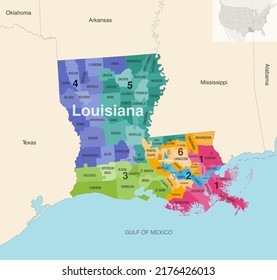 Louisiana's congressional districts (2013-2023) vector map with neighbouring states and terrotories