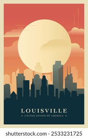 Cartel de brutalismo de la ciudad de Louisville con horizonte abstracto, paisaje urbano. ILUSTRACIÓN VECTORIAL retro del estado de Kentucky. Portada de viaje de EE.UU., folleto, folleto, folleto, Plantilla de presentación, Imagen de diseño