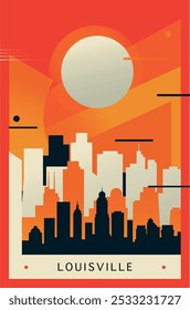 Cartel de brutalismo de la ciudad de Louisville con horizonte abstracto, paisaje urbano. ILUSTRACIÓN VECTORIAL retro del estado de Kentucky. Portada de viaje de EE.UU., folleto, folleto, folleto, Plantilla de presentación, Imagen de diseño