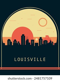 Louisville city retro style poster with skyline, cityscape. USA Kentucky state vintage vector illustration. US front cover, brochure, flyer, leaflet template, layout image