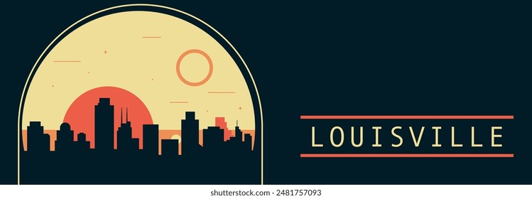 Anuncio de Vector de estilo retro de la ciudad de Louisville con perfil, paisaje urbano. EE.UU. Kentucky ilustración Horizontal vintage estatal. Diseño de viajes de los Estados Unidos de América para presentación de Web, encabezado, pie de página