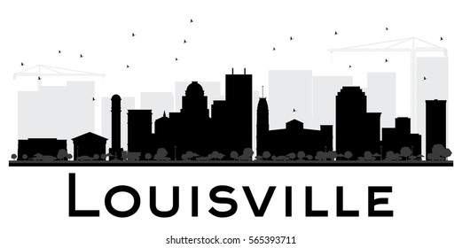 Louisville City skyline black and white silhouette. Simple flat illustration for tourism presentation, banner, placard or web site. Cityscape with landmarks.