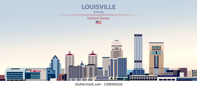 Louisville city skyline on colorful gradient beautiful day sky background with flag of United States. Vector illustration