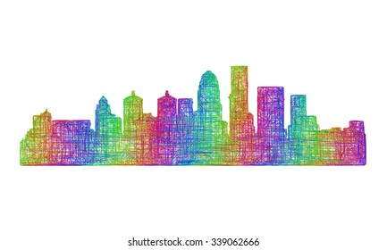 Louisville city skyline silhouette - multicolor line art