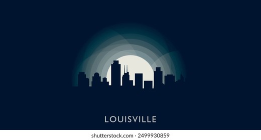 Louisville cityscape skyline city panorama vector flat banner illustration. USA, Kentucky state emblem idea with landmarks and building silhouettes at sunrise sunset night