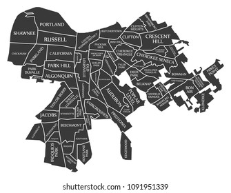 Louisville Kentucky city map USA labelled black illustration