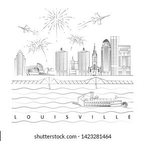 Louisville, Kentucky skyline minimal linear vector illustration and typography design 