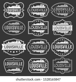 Louisville Kentucky Skyline. Premium Quality Stamp Frames. Grunge Design. Icon Art Vector. Old Style Frames.