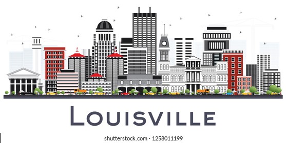 Louisville Kentucky USA City Skyline with Gray Buildings Isolated on White. Vector Illustration. Business Travel and Tourism Concept with Modern Architecture. Louisville Cityscape with Landmarks.