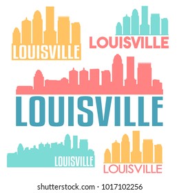 Louisville Kentucky USA Flat Icon Skyline Silhouette Design. City Vector Art Famous Buildings Color Set.