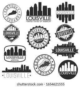 Louisville Kentucky USA. Skyline Vector Art Stamps. Silhouette Emblematic Buildings.