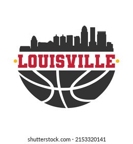 Louisville, KY, USA Basketball Skyline City Silhouette Vector. Basket Design Style Icon Symbols. Sport America Ball.