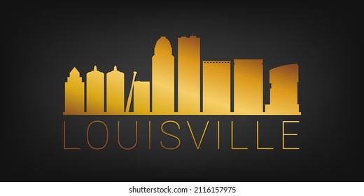 Louisville, KY, USA Gold Skyline City Silhouette Vector. Golden Design Luxury Style Icon Symbols. Travel and Tourism Famous Buildings.