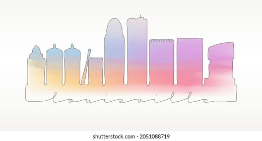 Louisville, KY, USA Skyline Watercolor City Illustration. Famous Buildings Silhouette Hand Drawn Doodle Art. Vector Landmark Sketch Drawing.