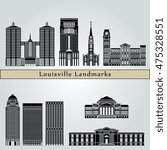 Louisville landmarks and monuments isolated on blue background in editable vector file