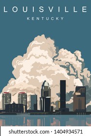 Louisville modern vector poster. Louisville, Kentucky landscape illustration. Top 30 most populated cities of the USA.