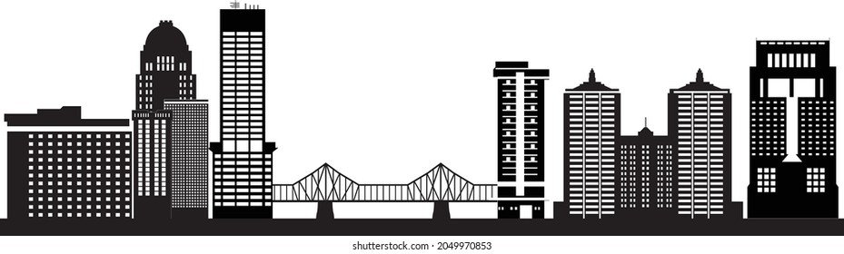 louisville skyline with buildings in black and white