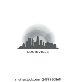 Louisville skyline, downtown panorama logo, logotype. USA, Kentucky state city badge contour, isolated vector pictogram with monuments, landmarks, skyscrapers at sunrise, sunset