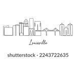 Louisville skyline drawing. Continuous single line art of famous city for travel and tourist destination  