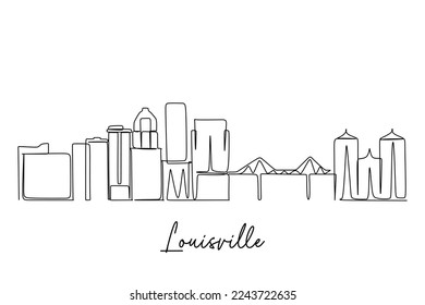 Louisville skyline drawing. Continuous single line art of famous city for travel and tourist destination  