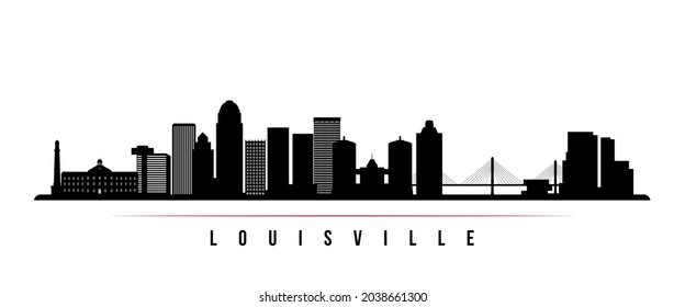 Louisville skyline horizontal banner. Black and white silhouette of Louisville, Kentucky. Vector template for your design. 