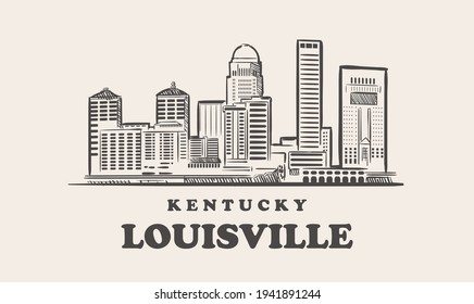 Louisville skyline,  kentucky drawn sketch