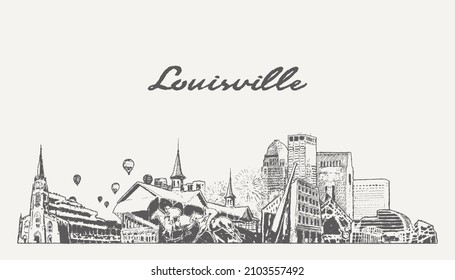 Louisville skyline, Kentucky, USA, hand drawn vector illustration, sketch