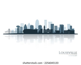 Louisville skyline silhouette with reflection. Landscape Louisville, Kentucky. Vector illustration.