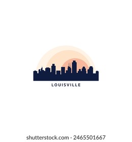 Louisville USA city skyline and cityscape logo. Panorama, US Kentucky state icon, landmarks, skyscraper at sunrise, sunset. United States of America isolated graphic, vector flat