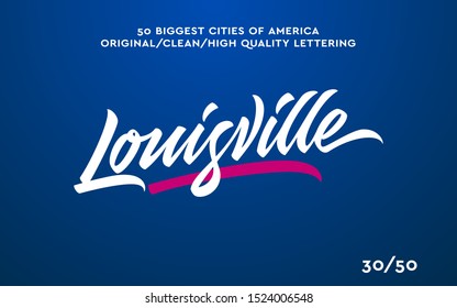 Louisville, USA hand made calligraphic lettering in original style. US cities typographic script font for prints, advertising, identity. Hand drawn touristic art in high quality. Travel and adventure