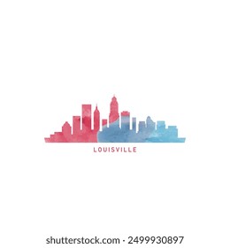 Louisville , USA, Kentucky state watercolor cityscape skyline city panorama vector flat modern logo, icon. United States of America emblem with landmarks and buildings. Isolated colorful graphic