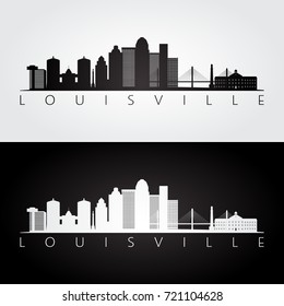 Louisville usa skyline and landmarks silhouette, black and white design, vector illustration.