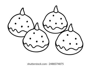 Loukoumades Line Art Artwork Greek Cuisine Hand Drawing Illustration