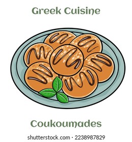 Loukoumades, that is Greek traditional donuts.  Isolated vector illustration. 