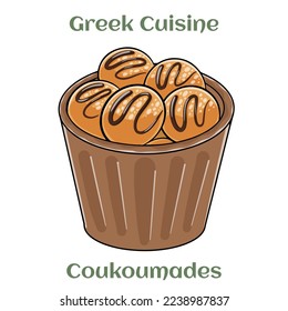 Loukoumades, that is Greek traditional donuts.  Isolated vector illustration. 