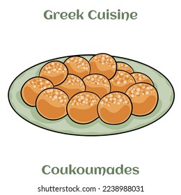 Loukoumades, that is Greek traditional donuts.  Isolated vector illustration. 