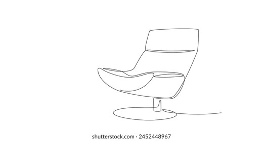 Lounge armchair continuous single line drawing. One line object for interior of living room. Editable stroke modern furniture element. Hand draw contour of indoor furniture. Doodle vector illustration