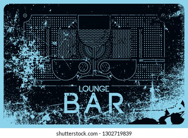 Lounge Bar Menu typographical vintage style grunge linear geometric pattern design. Retro vector illustration.