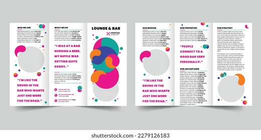 Lounge Bar trifold brochure template. A clean, modern, and high-quality design tri fold brochure vector design. Editable and customize template brochure