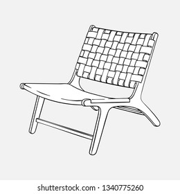 Lounge Chair, Hand Drawn Outline Illustration, Isolated Vector