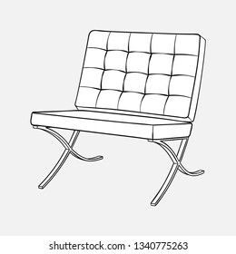 Lounge Chair, Hand Drawn Outline Illustration, Isolated Vector