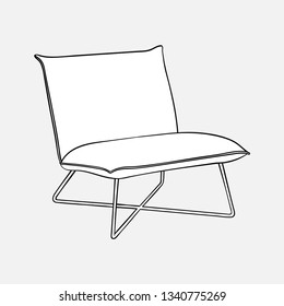 Lounge Chair, Hand Drawn Outline Illustration, Isolated Vector