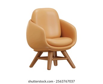 Lounge chair icon 3d render concept of outdoor wooden relaxation armchair illustration